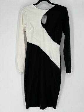 VENUS Black & White Long Sleeve Cutout Midi Dress